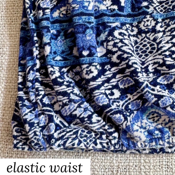 LUCKY BRAND Bell Sleeve Tie Neck Knit Top Blue White Elastic Hem Boho Women's M - Picture 6 of 12